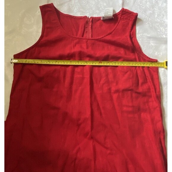 Halmode Petite Red Linen Rayon Maxi Size 14 Sleeveless Dress Side Slit - Picture 3 of 13